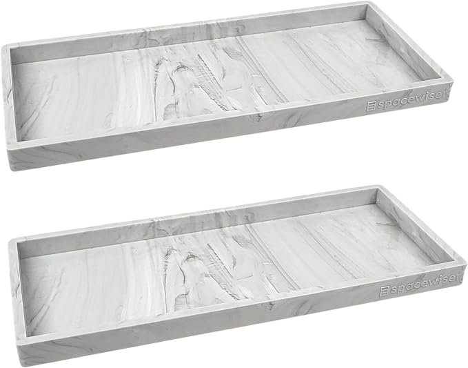 Spacewiser Countertop and Vanity Tray - 2 PC Large 11.7" Silicone Bathroom Trays, Counter Organizer, Dish Soap Sponge Holder Kitchen Sink Tray Organizer, Sink Caddy Toothbrush Key Kitchen Soap Trays