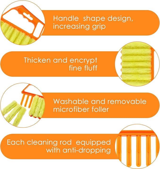 4 Pcs Window Venetian Blind Cleaner Duster Tool 7 Finger Blind Rush and Shutter Cleaner Brush Hand-held Window Shutter Air Conditioner Duster for Dirt(Yellow, Orange)