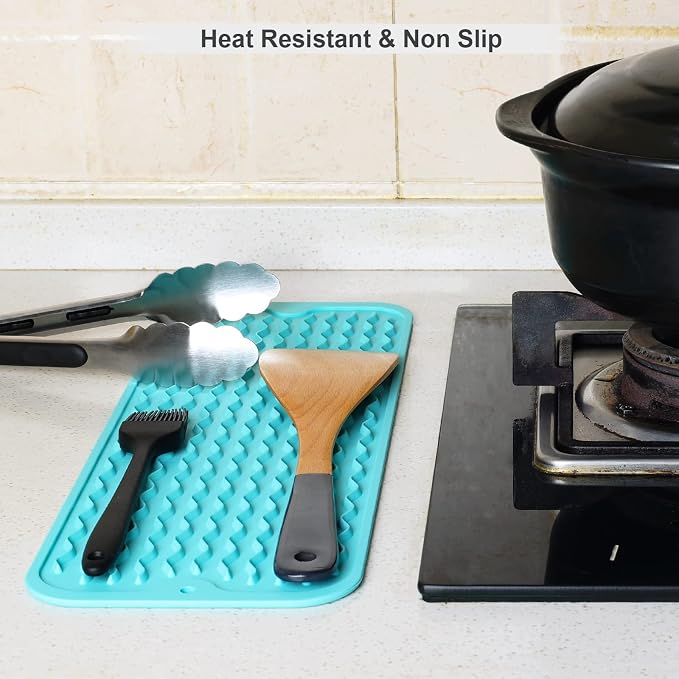 ZLR Small Dish Drying Mat (6" x 17" / 153 x 433mm) - Narrow Silicone Drainer for Kitchen Counter, Apartment & RV - Compact Sponge Holder & Sink Caddy Tray, Non-Slip Food-Grade Silicone (Mint Green)