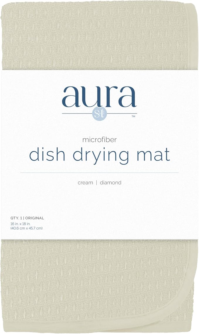 S&T INC. Dish Drying Mat, 16" x 18", Large, Diamond Texture, Cream | Absorbent Microfiber, Kitchen Counter Mat for Dishes, Utensils, Pots and Pans, Machine Washable