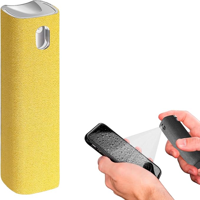 IO CLEAN Mini Screen Cleaner Spray – Finger Proof Screen Cleaner for | Smartphones, iPads, MacBooks, Laptops, Car Screens, Touchscreens – 3in1 Mist Cleaner, Microfiber Cloth and Cover -Yellow