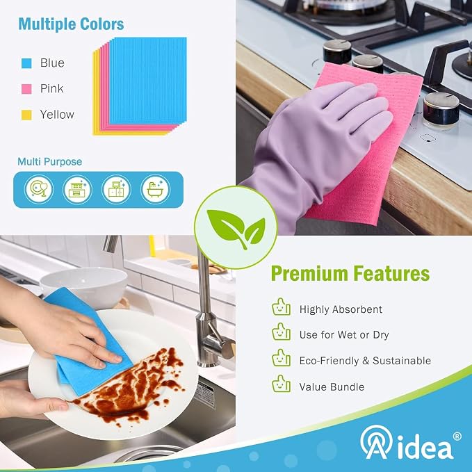 AIDEA Swedish Dishcloths for Kitchen, 20PK, Reusable Paper Towels, 7"×6" | Kitchen Washcloths Dish Rags, No Odor Reusable Cleaning Cloths, Cellulose Sponge Cloths