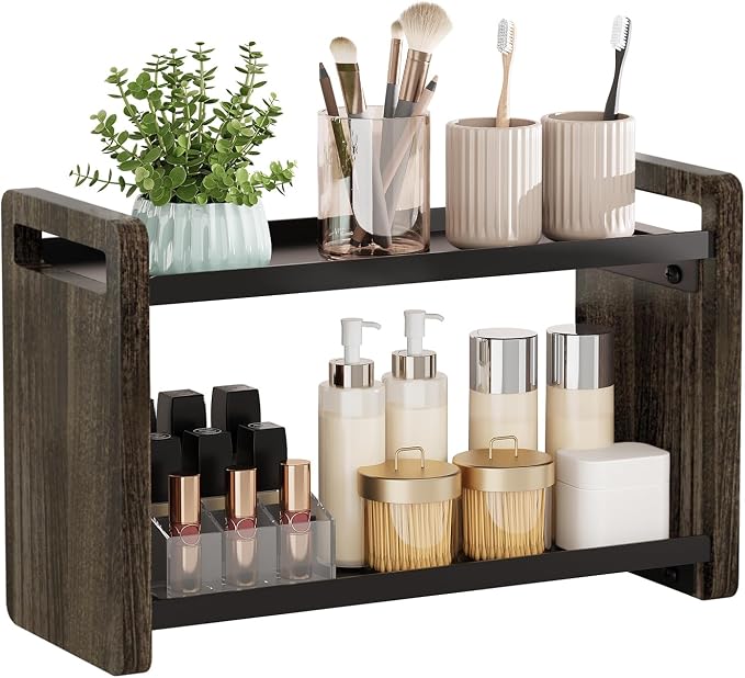 Bathroom Counter Organizer,Bathroom Counter Shelf,Bathroom Organizers,Organizers and Storage,Under Sink Organizer,Cologne Organizer for Men,Cologne Cabinet,Vanity Shelf(Brown 2 Tier)
