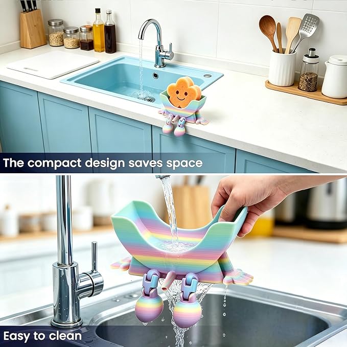 Creative Drainage Sponge Holder: Traceless Glue, 3D Printed Funny Kitchen Sink Holder, Keeps Sponge Dry – for Scrub Daddy (1, Gradient Random)