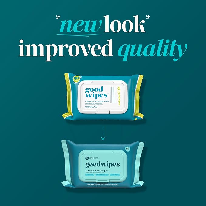 goodwipes Flushable Wipes Bulk Pack, Shea-Coco Adult Wet Wipes for Women & Men, Sewer & Septic Safe, Toilet & Bathroom Essentials, Extra Large, 418 Count (8 Packs and 1 Travel Pack)
