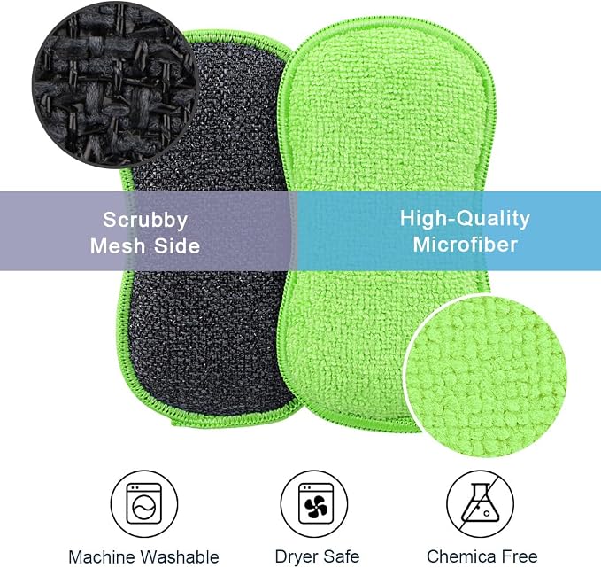 HOMEXCEL 12 Pack Multi-Purpose Scrub Sponges Kitchen Dish Sponge Non-Scratch Microfiber Sponge for Efficiently Cleaning Dishes Pots Pans, Green