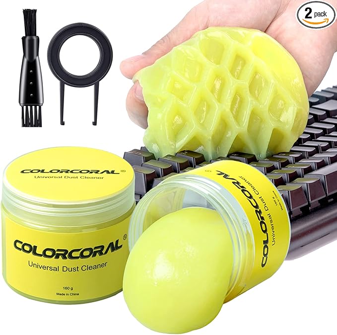 ColorCoral 2Pack Keyboard Cleaning Gel Kit Universal Dust Cleaner,Yellow | Car cleaning putty for PC Keyboard Car Detailing Slime Cleaning Laptop Dusting Home Office Electronic Computer Cleaning Slime