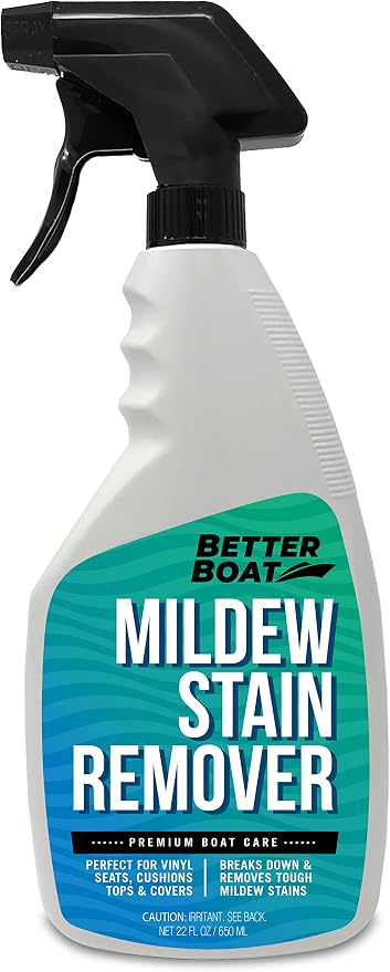 Better Boat Mold and Mildew Stain Remover 22oz Spray for Fabric Vinyl Tile Grout, Removes Mold Stains on Boat Seats Bathroom Shower Patio Furniture Carpet Canvas