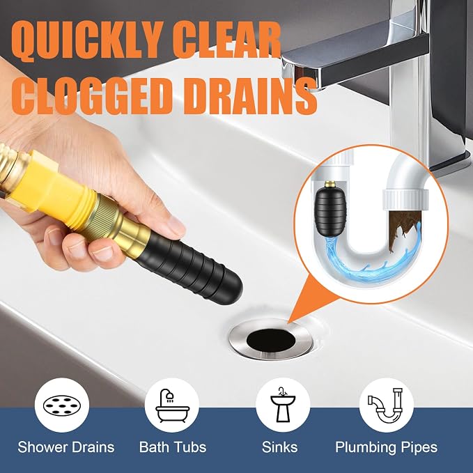 3 Pcs Drain Bladder Kit, Drain Cleaning Bladder Fits 1" to 6" Pipes, Rubber Drain Bladder Unclogger for Bathroom Sinks, Showers, Swimming Pool Drains, Kitchen Sinks and Main Drains