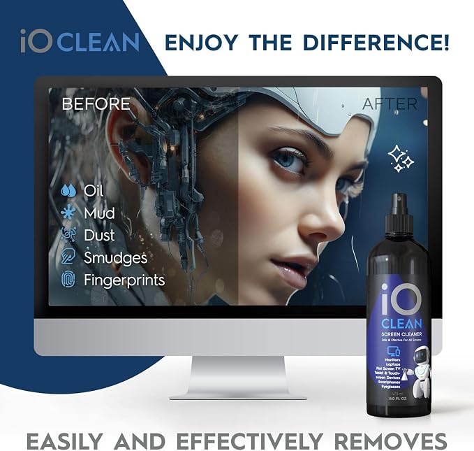 Screen Cleaner Spray (16oz + mini Cleaner) – Best Large Cleaning Kit for | LCD LED OLED TV, Smartphone, iPad, Laptop, Touchscreen, Computer Monitor, Electronic Devices, Microfiber Cloth and 2 Nozzles