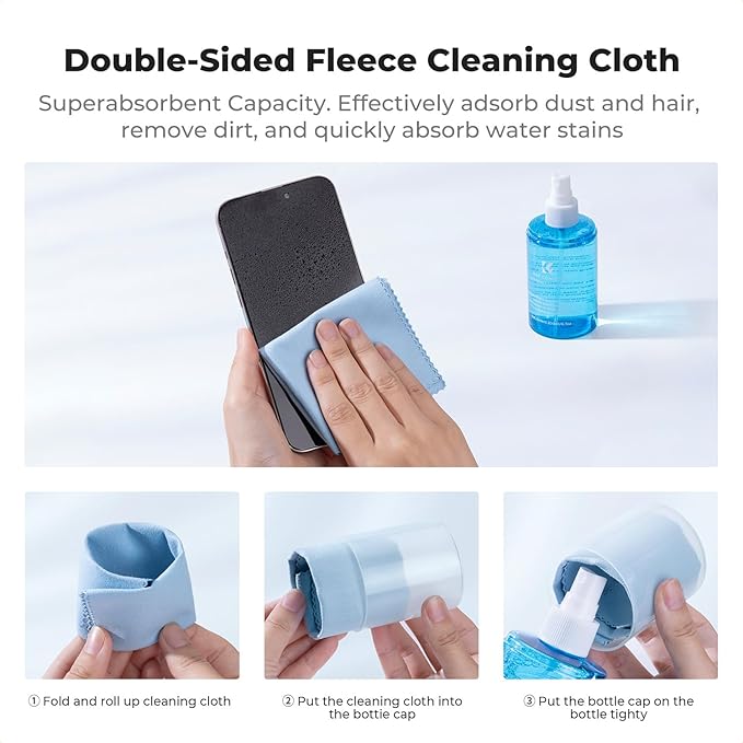 K&F CONCEPT 200ML Screen Cleaner Spray, with 2 Microfiber Cleaning Cloth | Double-Sided Velvet Cleaning Cloth,High-Efficiency Cleaning,Safe Formula Cleaner,Streak-Free,for TVs Tablets Phone Laptops