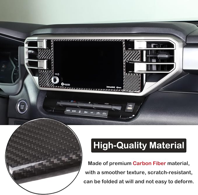 Car Central Control Navigation Screen Frame Decorative Sticker Compatible with Toyota Tundra/Sequoia 2022-2024 Real Carbon Fiber Center Navigation Screen Panel Protect Cover Trim Sticker Accessories