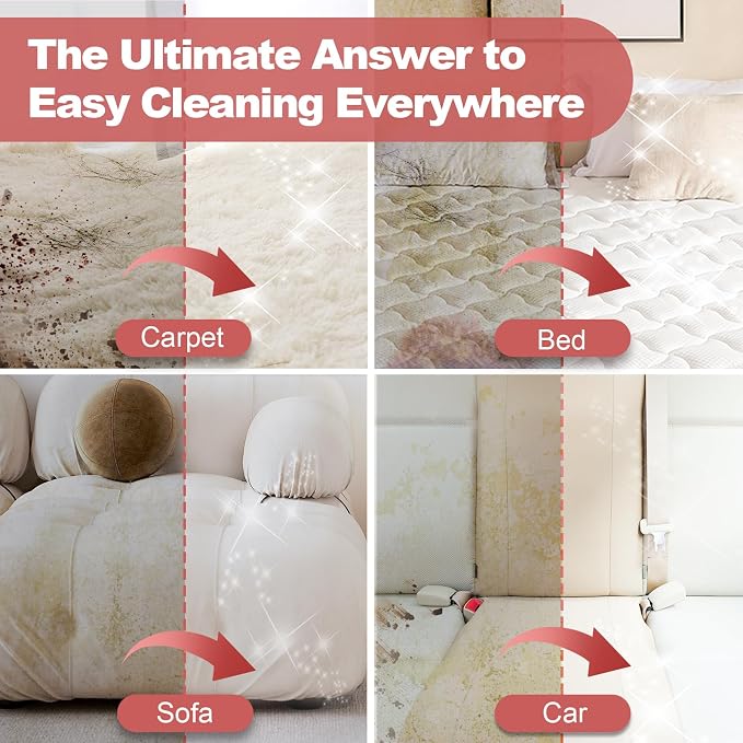Upholstery Carpet Cleaner, MUJERBAY 12Kpa Portable Spot and Stain Cleaner, Easy Move with Universal Wheels & Handle, 1.23-inch Deep Cleaning Machine for Couch, Stairs, Car and Pet Messes.