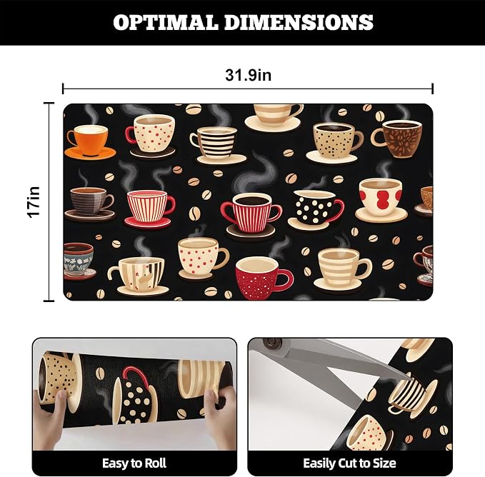 Dish Drying Mat Large Coffee Mat Absorbent Drying Mat for Kitchen Counter Coffee Bar Accessories 32"x 17", Latte Cups 2