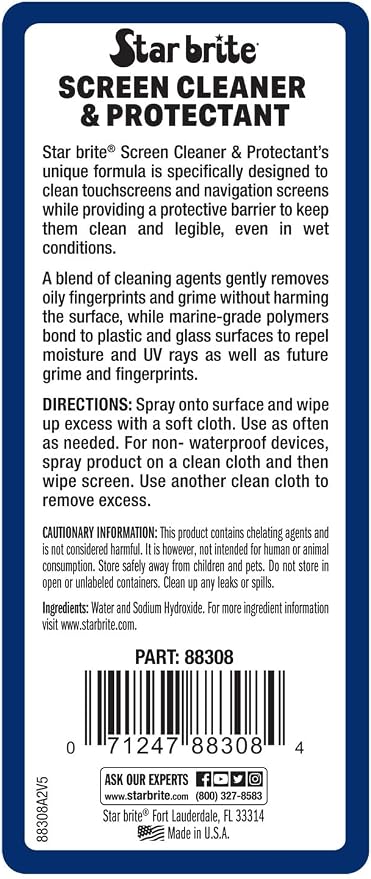 STAR BRITE Screen Cleaner & Protectant; Clean & Protect Phones, Tablets, Sunglasses, Helmet Visors, Touchscreens & More. Shed Fingerprints, Grime, Salt Water & Increase Rain Visibility (088308)