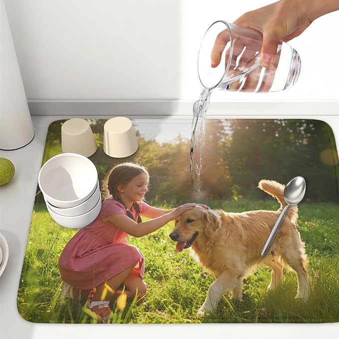 Customized Personalized Dish Drying Mat for Kitchen Counter Custom Any Photo Image Logo Text Microfiber Dish Drainer Mat Absorbent Washable Drying Pad 18"x24"