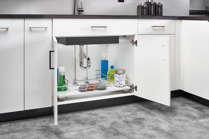 Rev-A-Shelf Solid Surface U-Shape Pullout Organizer for Sink Base Cabinets w/Soft-Close