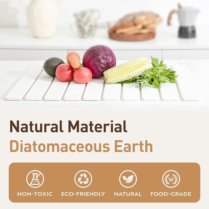 Large Stone Drying Mat for Kitchen Counter 24x16 Inch, Premium Diatomaceous Earth Super Absorbent | Quick Dry Non-Slip Collapsible Dish Mat for Dishes Utensils Cups | Eco-Friendly Counter Protector
