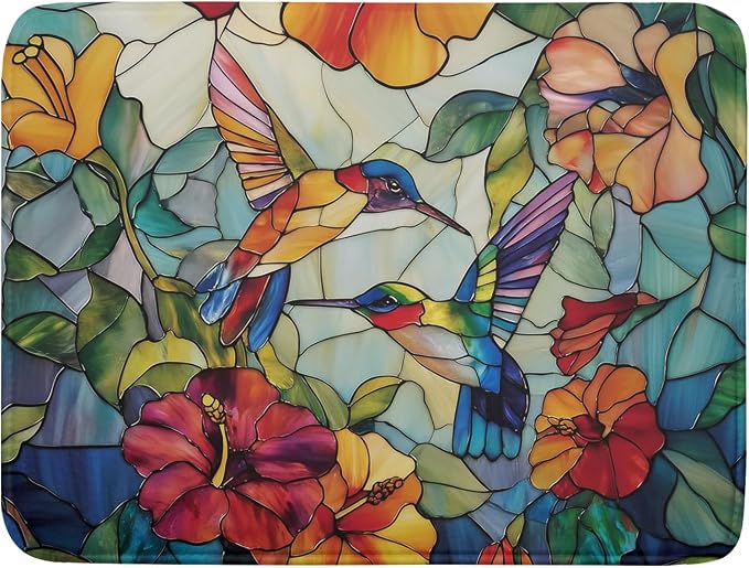 Spring Summer Dish Drying Mat for Kitchen Counter Hummingbird Microfiber Absorbent Dish Draining Reusable Washable Foldable Extra Large 18"x24"
