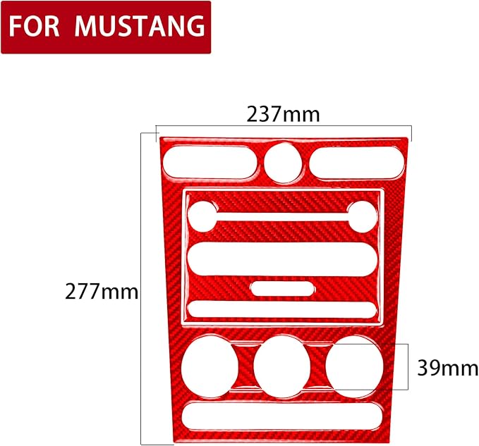 Red Real Carbon Fiber Trim for Ford Mustang Accessories | for GT Shelby 2005 2006 2007 2008 2009 Central Console Panel Cover Interior Thick Overlay Decal 4PCs
