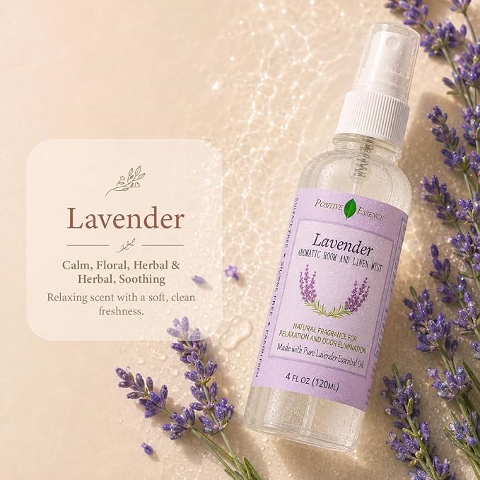 Lavender Room & Pillow Spray with Essential Oil, Linen Mist, 4.05 fl oz | Plant-Based Formula, Fabric Freshener, Small-Batch Crafted, Vegan & Cruelty-Free, No Artificial Fragrance