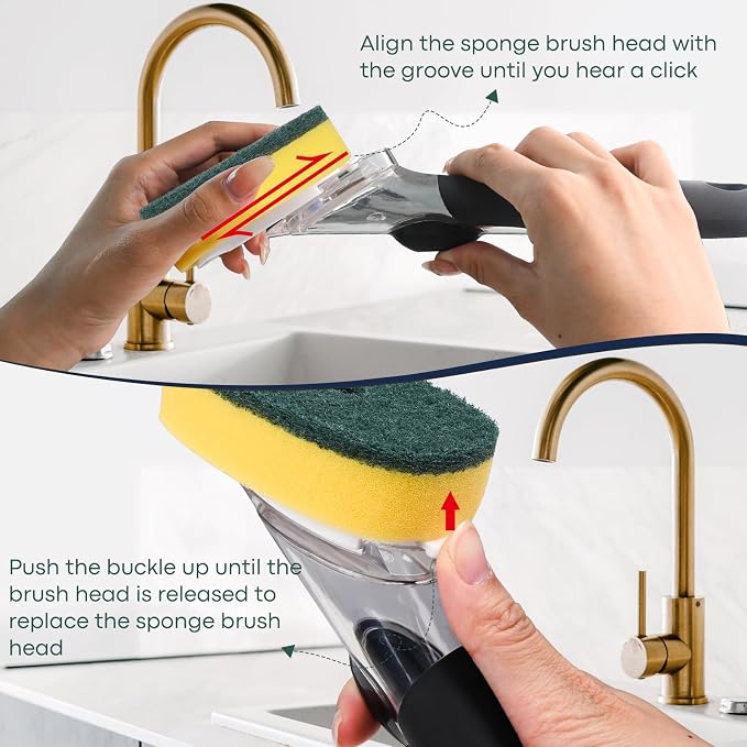 Sponge Brush Refills for OXO Soap Dispensing Dish Brush 8 Pack Refill Heads | Scrub Replacement Head for Scrubber Non-Scratch Sponge Replacement Head Fits Soap Dispensing Handle for Pots Pans Sink