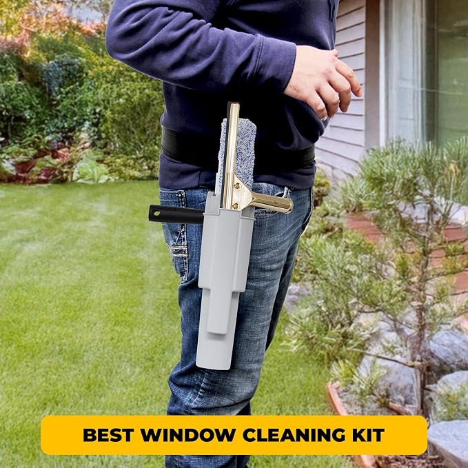 Window Cleaning Side Bucket On a Belt Holster Holds 3 Squeegees and a Washer