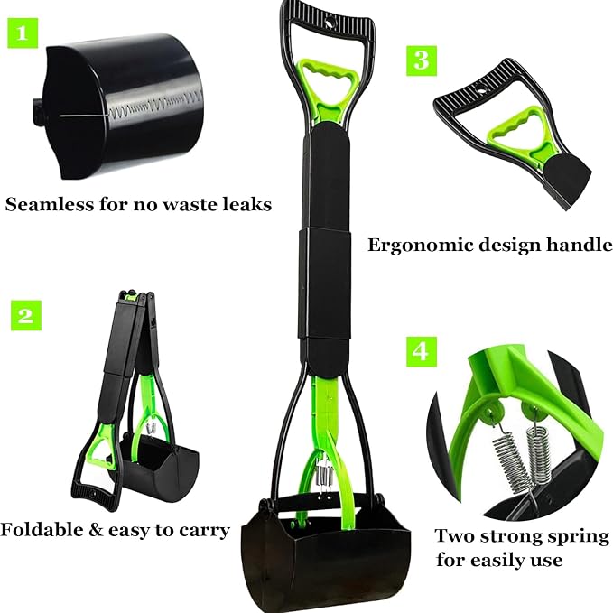 ienjoyed 2-Pack Pooper Scooper for Large Small Dogs Heavy Duty, 28" Long Handle Poop Scoop for Yard, Grass, Gravel, Dog Poop Grabber with High Strength Material and Durable Spring