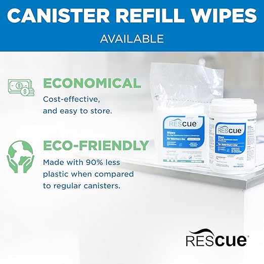 REScue One-Step Disinfectant Cleaner & Deodorizer Wipes for Vet Use – Cleaner for Kennels, Litter Boxes, Vet Offices, Pet Grooming Surfaces, Pet Boarding – Wipes Canister Refill, 160 Count (6 Pack)