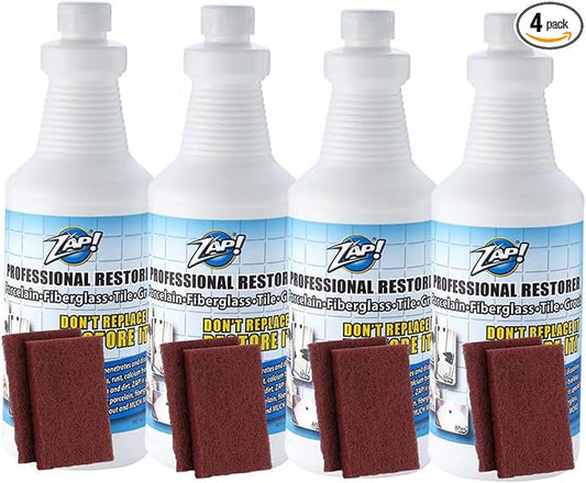 ZAP! Professional Tile & Grout Restorer | Cleans & Restores Porcelain, Fiberglass, Tile, & Grout Surfaces | Rust & Hard Water Remover | Kitchens & Bathroom Porcelain Sinks, Toilets, & Tubs