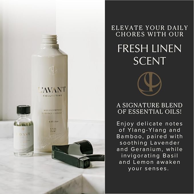 L'AVANT Collective Luxury Multipurpose Surface Cleaner Concentrate | All Purpose Cleaning Spray Refill, Plant-Based & Non-Toxic | Makes 16 Fl Oz, EPA Safer Choice | 1 Fl Oz | Fresh Linen
