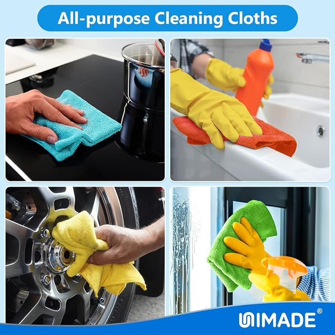 UNIMADE Microfiber Cleaning Cloth, 20 Pack Reusable Microfiber Towels for Cars Lint Free Cleaning Shop Towel Rags for Home Kitchen Automotive Bar Mechanic Restaurant Garage, 11.5"x 11.5", Multicolor