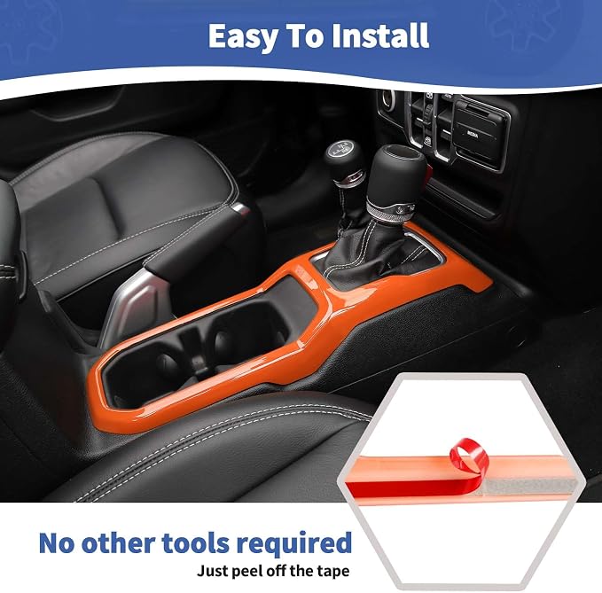 RT-TCZ for Wrangler JL Dash Trim Cover Orange, Gear Shift Panel Trim Frame for Jeep Wrangler JL JLU Gladiator JT 2018-2023 Orange Interior Accessories 3pcs