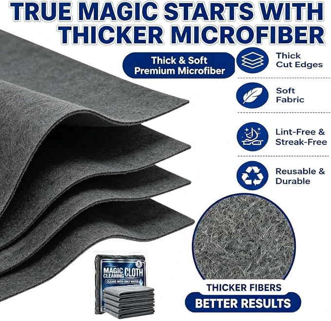 Genie Magic Cleaning Cloth, 10 Pack XXL Microfiber Cleaning Cloths | Lint Free Streak Free Reusable Cleaning Rags for Windows, Mirrors, Stainless Steel, Kitchen, Cars & Screens