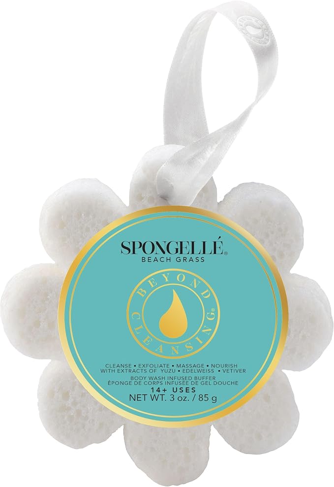 Spongellé Beach Grass Wild Flower Bath Sponge | Built-in Body Wash & Body Scrubber, Shower Loofah Sponge for Women | 14+ uses