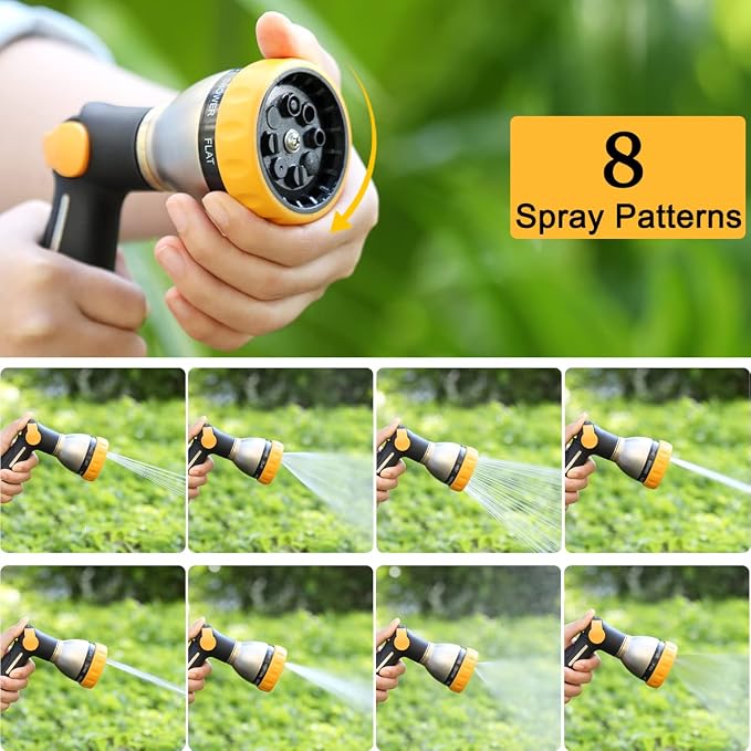 FANHAO Thumb Control Garden Hose Nozzle Heavy Duty Metal, 8 Spray Patterns | Rustproof Leakproof, Non-Slip Ergonomic Grip, High Pressure Water Hose Sprayer for Watering Plant, Washing Car, Patio, Pet