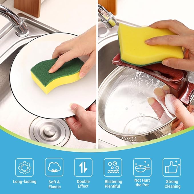 AIDEA Sponges Kitchen, 50-PK Heavy Duty Dish Sponge Kitchen, Scrub Sponges | Sponges for Dishes Stink-Free Cleaning, Reusable Cleaning Dish Scrubber Sponges for Home & Restaurant, Bathroom, Sponges Bulk