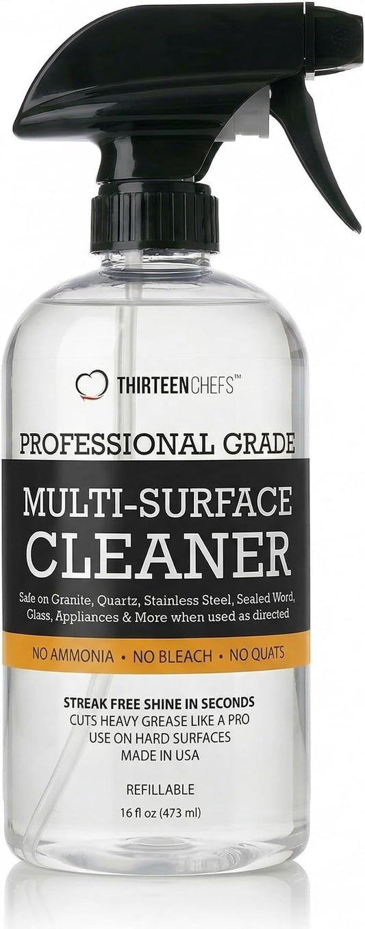 Thirteen Chefs Multi-Surface Cleaner for Kitchen, Home and Bath - Cleans All Countertops, Stainless Steel, Glass, Floor and Tile - 16oz Spray Bottle