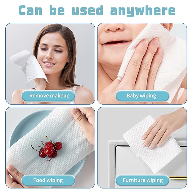 100 Count Disposable Face Towel, Biodegradable Cotton Facial Dry Wipes, Super Soft & Thick Face Cloth, Lint-Free Face Towelettes for Sensitive Skincare, Makeup Remover Dry Wipes, Facial Cleansing
