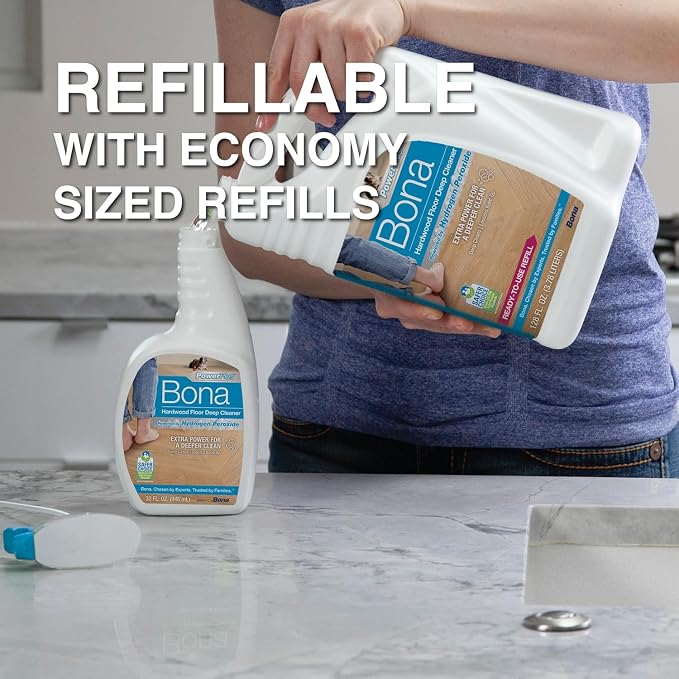 Bona PowerPlus Hardwood Floor Deep Cleaner Spray - 32 fl oz - Refillable | Oxygenated Formula and Residue-Free Floor Cleaning Solution - for Wood Floors