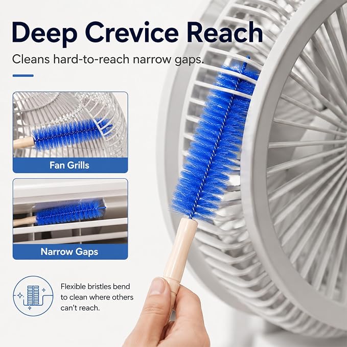 Fan Cleaning Brush, 2 Pack Bendable Microfiber Duster for Air Conditioner Vents, Car Vents & Blinds, Reusable Washable Dust Remover Tool, No-Disassembly Deep Clean (Blue + Gray)
