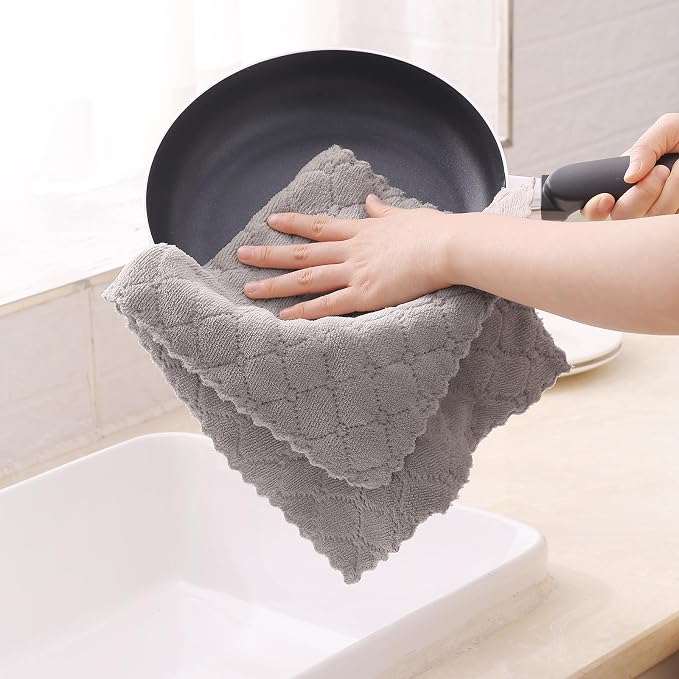 Homaxy 12 Pack Dish Towels for Kitchen (10 x 20 Inches, Grey), Super Soft and Absorbent Coral Velvet Dish Cloths for Washing Dishes, Nonstick Oil Fast Drying Microfiber Cleaning Cloth
