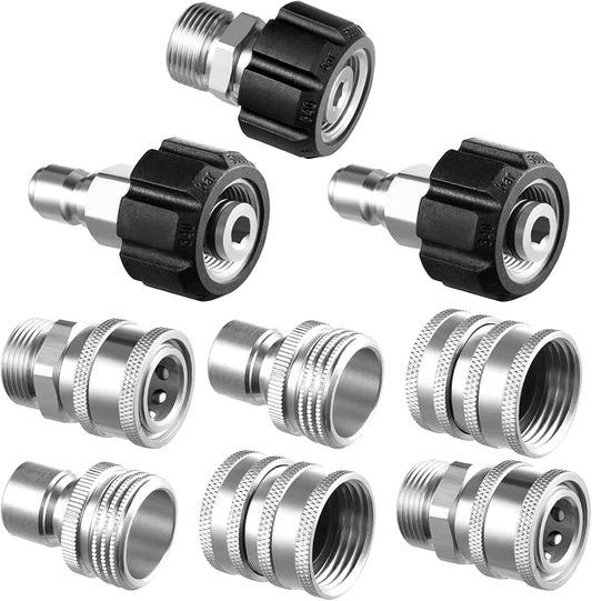 Twinkle Star Pressure Washer Adapter Set, Stainless Steel, 9 Sets | Quick Disconnect Kit, M22 14mm Quick Connect Swivel to 3/8" Fittings, 3/4" to Quick Release
