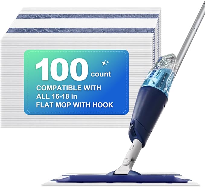 Disposable Mop Replacement Pad, Microfiber Cleaneing Pads for All 16-18'' Hook Loop System Flat Mop, Heavy-Duty Sweeping Cleaner Pads for Multi-Surface Hardwood