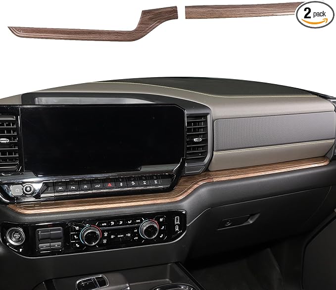 RT-TCZ for Silverado Dashboard Panel Trim Compatible with Chevy Silverado 2022 2023 Wood Grain Interior Accessories 2pcs
