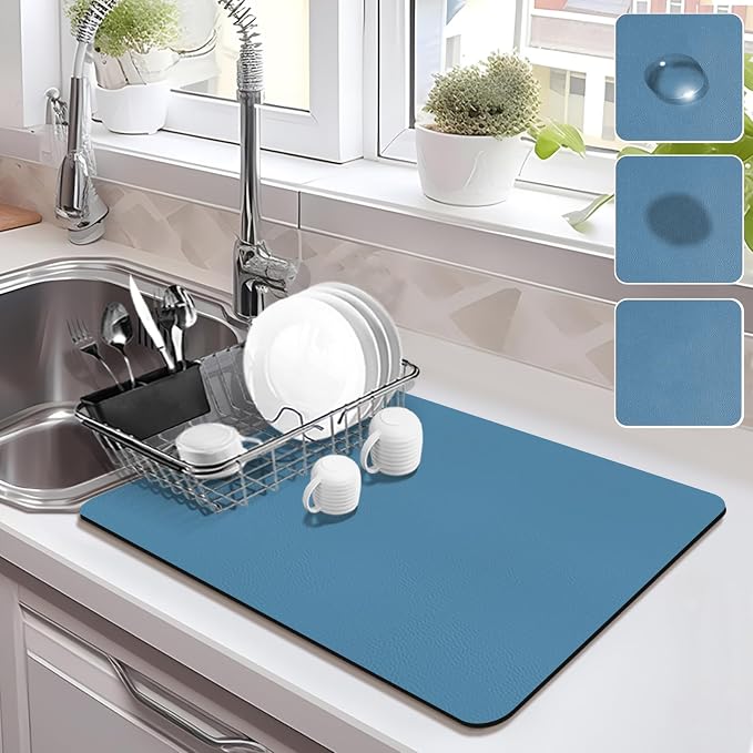 Drying Mat for Kitchen Countertops, Coffee Mat Hide Stain Rubber Backed Absorbent Dish Drying Mat