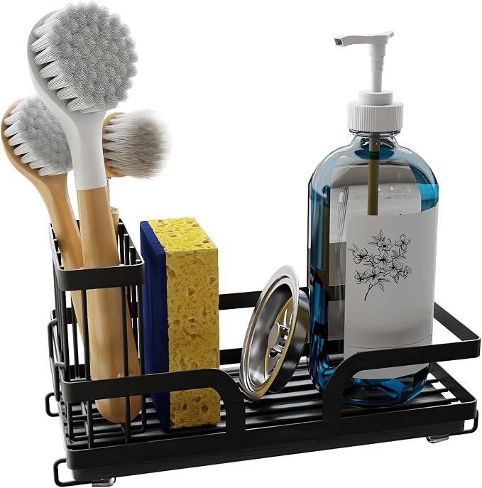 Sponge Holder for Kitchen Sink Caddy with Stone Drying Tray 2 PCS | No Draining Needed, Removable Brush Holder，Sink Caddy Organizer,Countertop Storage, Bathroom, Home Decor Accessories
