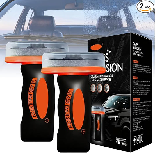 2PCS Glass Oil Film Remover for Car,Roll-On Glass Compound with Cleaning Board,Removes Oil Film & Smudges,Universal Anti-Rain Fog BrushOil Film Remover for Car Windshields(100g)