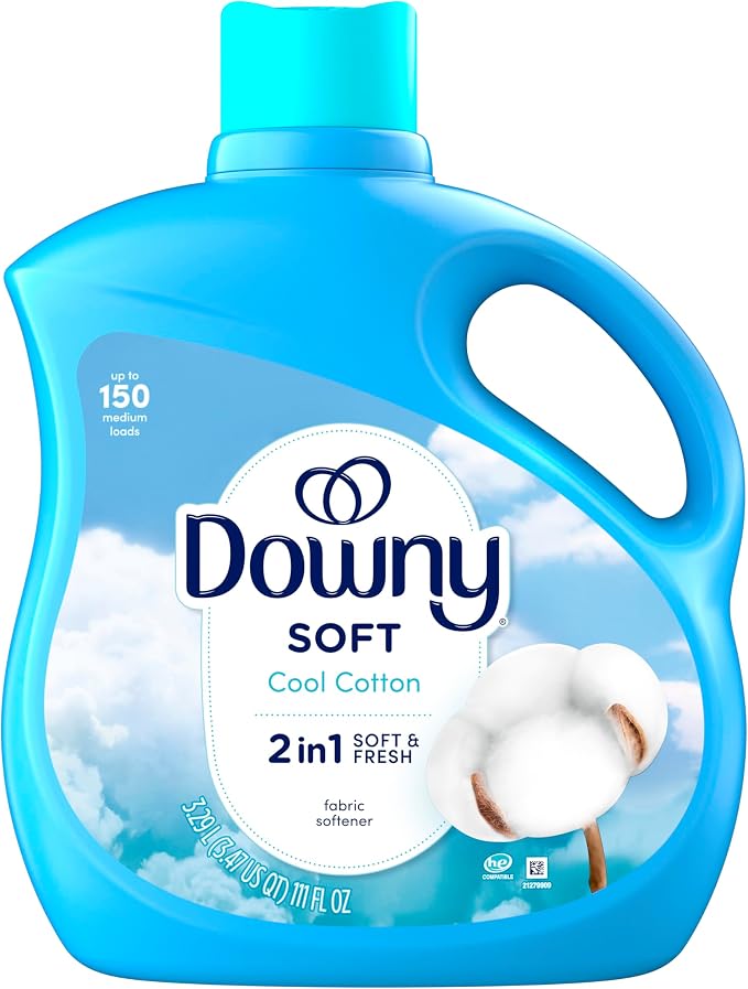 Downy Soft, 2 in 1 Soft and Fresh Liquid Fabric Softener, Cool Cotton, 111 fl oz, 150 Loads, Fabric Conditioner Liquid provides softness and freshness for fabrics