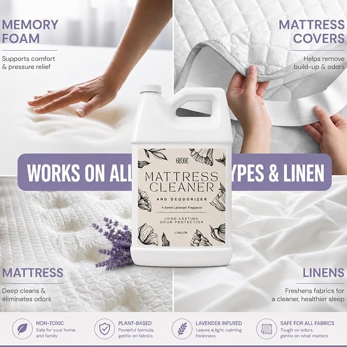 GEODE Mattress Cleaner & Deodorizer – Natural Enzyme Formula for Stain & Odor Removal, Sweet Lavender Aroma, Eco-Friendly & Non-Toxic, Safe for All Fabrics – Gallon (128fl oz)